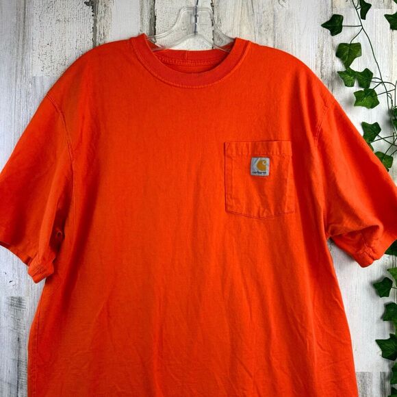 Carhartt One Pocket Orange T-shirt Men's Size Large Original Fit Work Safety - Picture 2 of 9